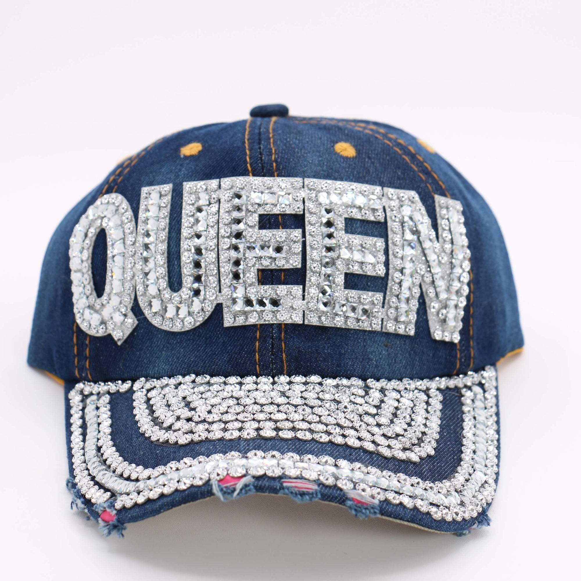 Fashion Dark Blue Denim Queen Hat W/ Rhinestones - (PC)