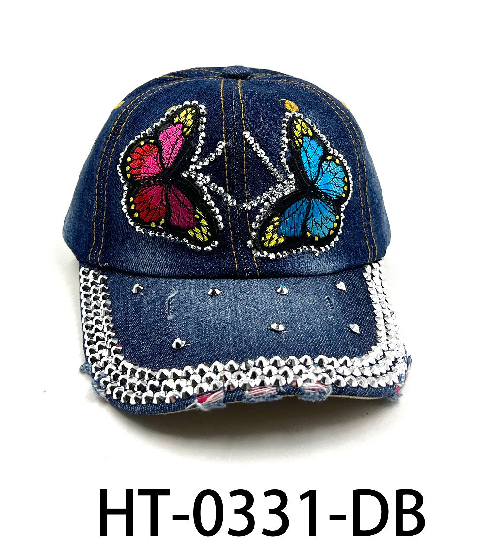 Fashion Denim Butterfly Hat W/ Rhinestones - (PC)