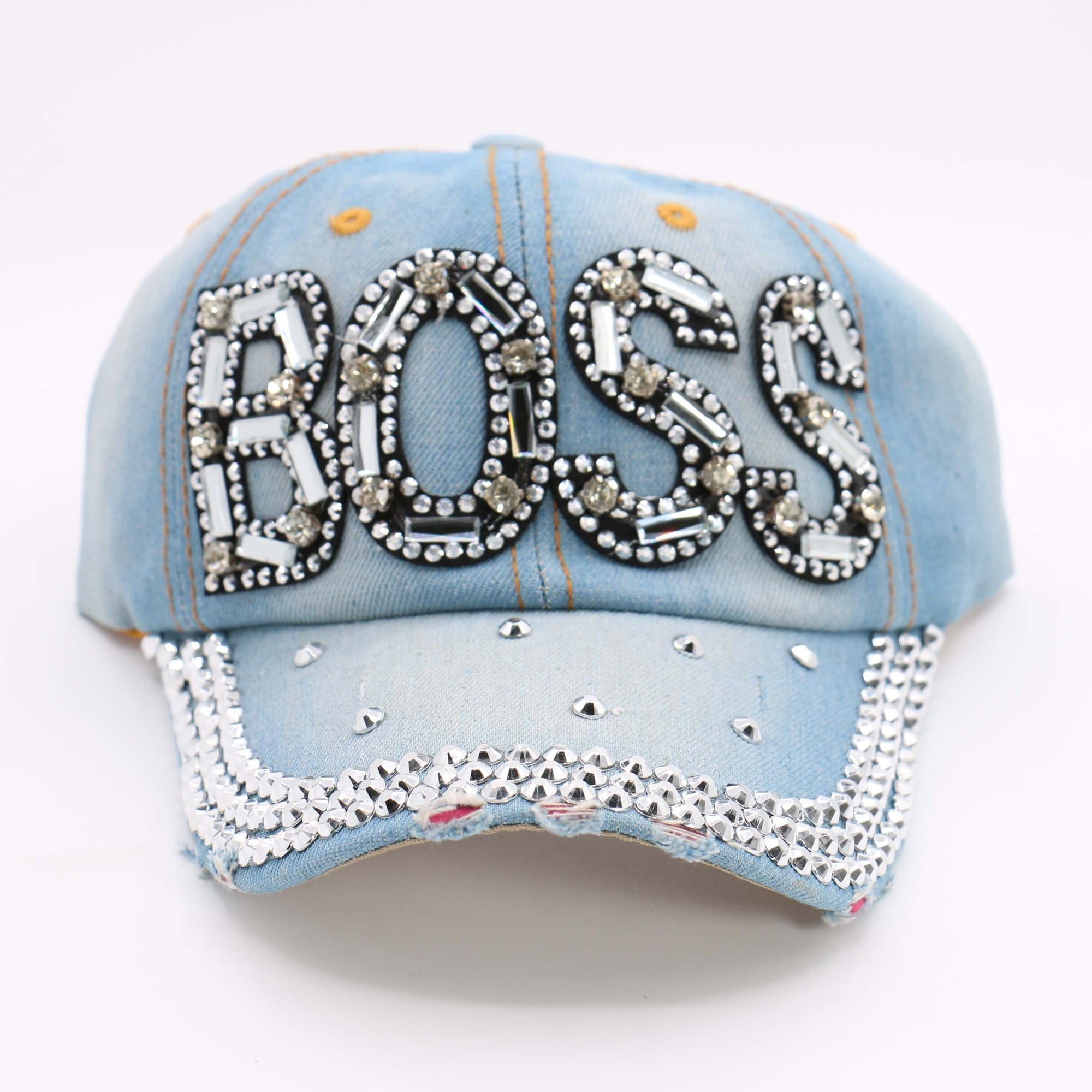 Fashion Light Blue Denim Boss Hat W/ Rhinestones - (PC)