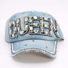 Fashion Light Blue Denim Queen Hat W/ Rhinestones - (PC)