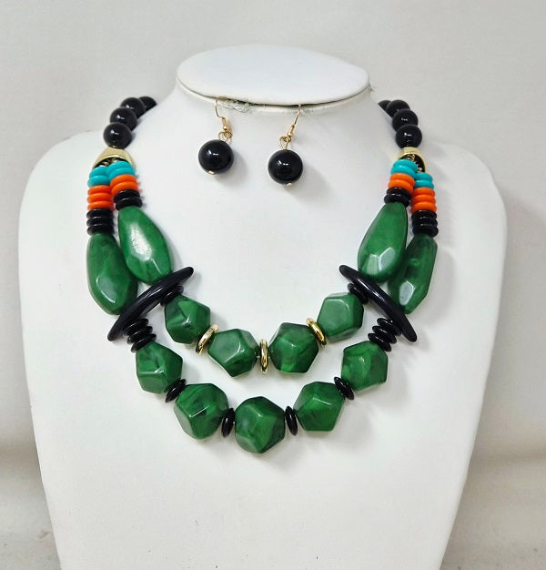 Fashion Double Layered Bead Necklace Set #JN11246 - Multiple Colors (PC)