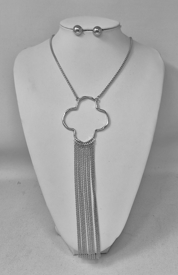 Fashion Tassel Drop Clover Necklace Set #JN11261 - Multiple Colors (PC)