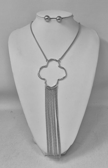 Fashion Tassel Drop Clover Necklace Set #JN11261 - Multiple Colors (PC)