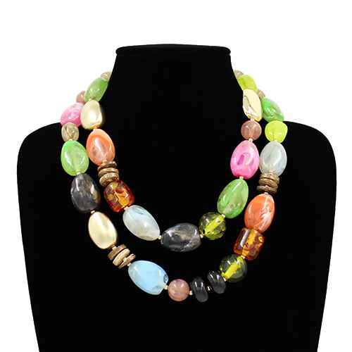 Fashion Double Layered Statement Necklace #KN2055 - Multiple Colors (PC)