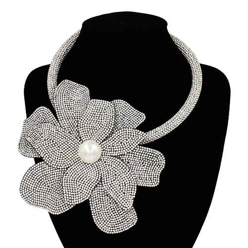 Fashion Rhinestone Flower Choker Necklace #KS2160 - Multiple Colors (PC)