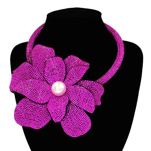 Fashion Rhinestone Flower Choker Necklace #KS2160 - Multiple Colors (PC)