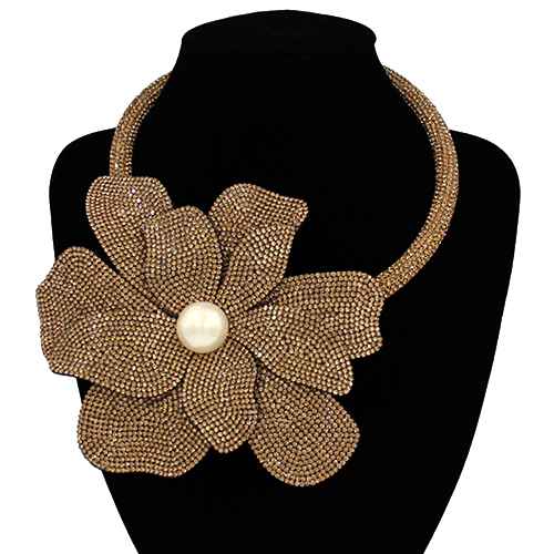 Fashion Rhinestone Flower Choker Necklace #KS2160 - Multiple Colors (PC)