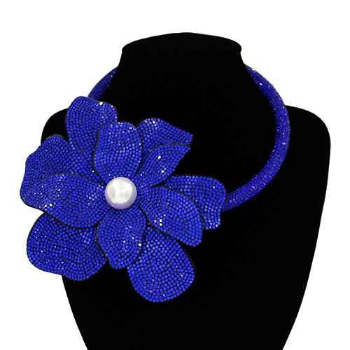 Fashion Rhinestone Flower Choker Necklace #KS2160 - Multiple Colors (PC)