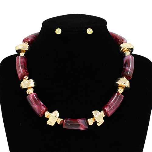 Fashion Bead Stone Necklace Set #KS3137 - Multiple Colors (PC)