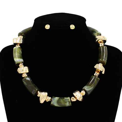 Fashion Bead Stone Necklace Set #KS3137 - Multiple Colors (PC)