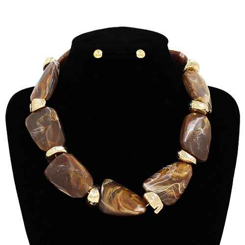 Fashion Large Bead Stone Necklace Set #KS3138 - Multiple Colors (PC)