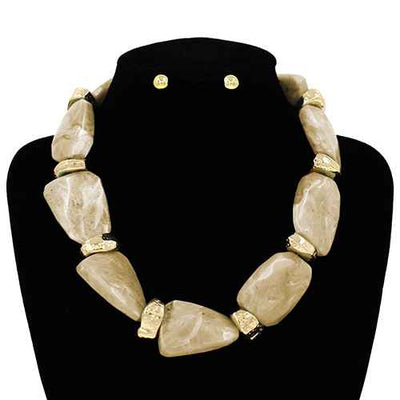 Fashion Large Bead Stone Necklace Set #KS3138 - Multiple Colors (PC)