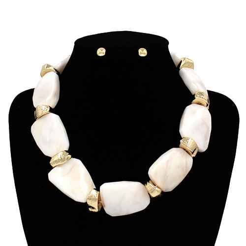 Fashion Large Bead Stone Necklace Set #KS3138 - Multiple Colors (PC)