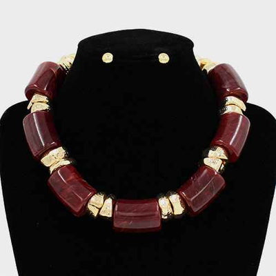 Fashion Bead Stone Necklace Set #KS3140 - Multiple Colors (PC)
