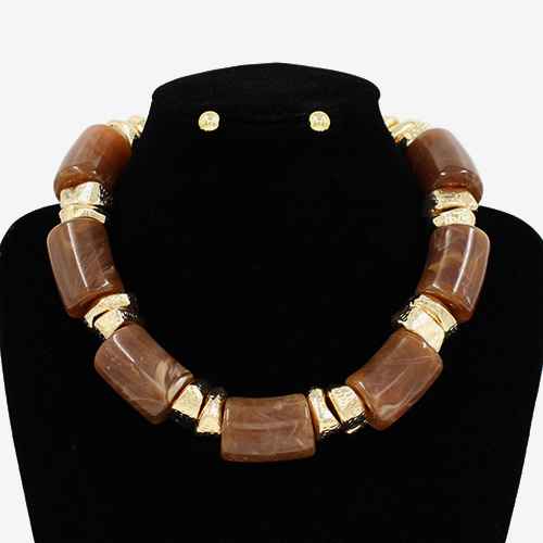 Fashion Bead Stone Necklace Set #KS3140 - Multiple Colors (PC)