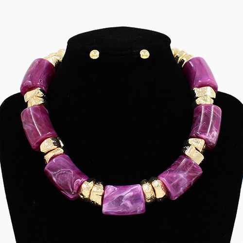 Fashion Bead Stone Necklace Set #KS3140 - Multiple Colors (PC)