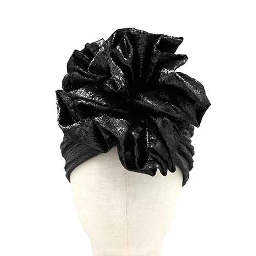 Fashion Metallic Ruffle Turbans #KM1606BK - Black (12PC)