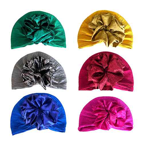 Fashion Metallic Ruffle Turbans #KM1606MIX - Assort (12PC)