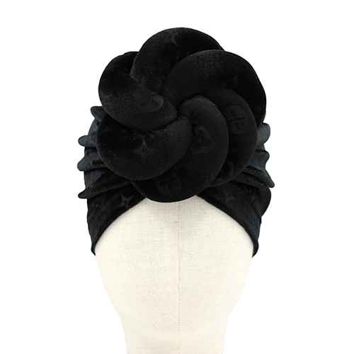 Fashion Velvet Ruffle Turbans #KM1613BK - Black (12PC)