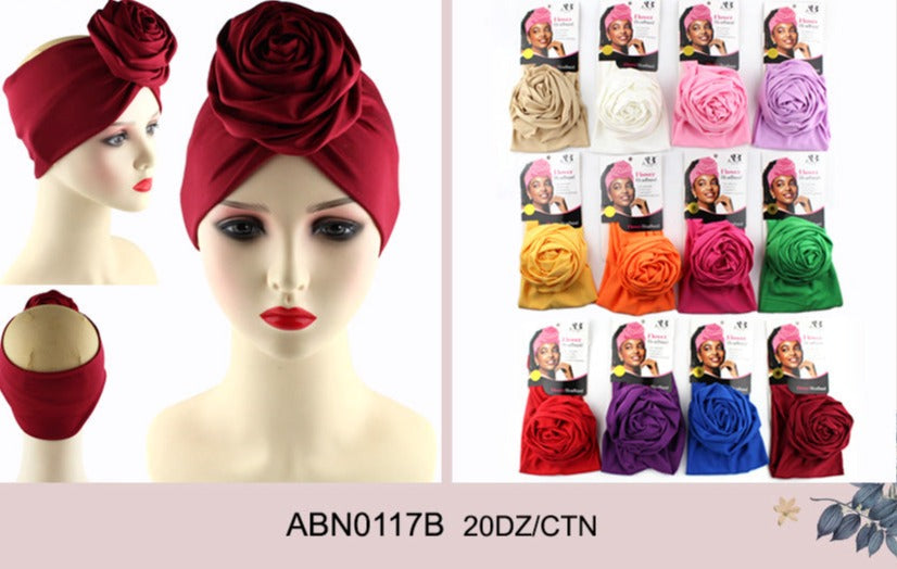 Big Flower Knotted Fashion Design Turban #ABN0117B (12PC)
