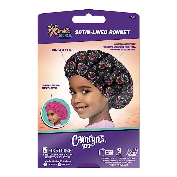 #1002 Karma's World Satin Bonnet / Black & Pink (6PC)