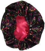 #1002 Karma's World Satin Bonnet / Black & Pink (6PC)
