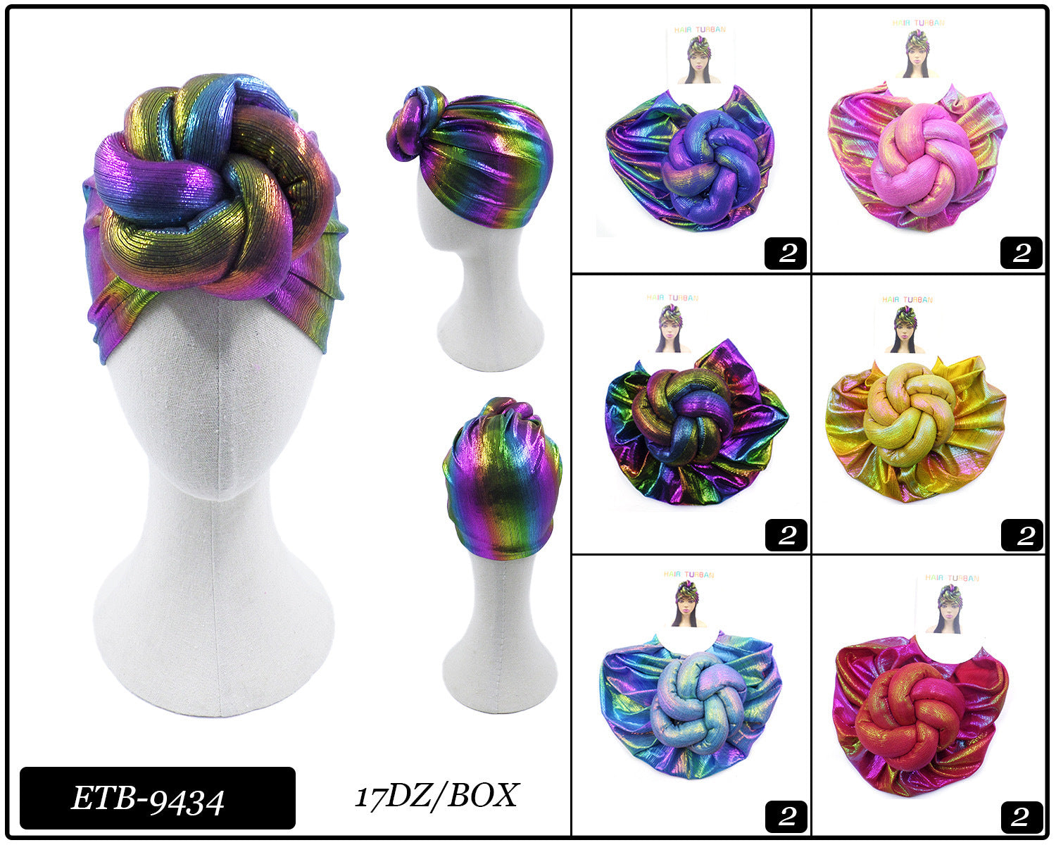 Metallic Tie Dye Knotted Fashion Design Turban #ETB9434 (12PC)