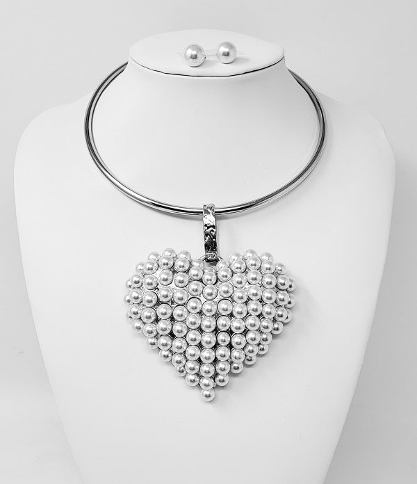 Fashion Heart Necklace Set #JN10206 - Multiple Colors (PC)