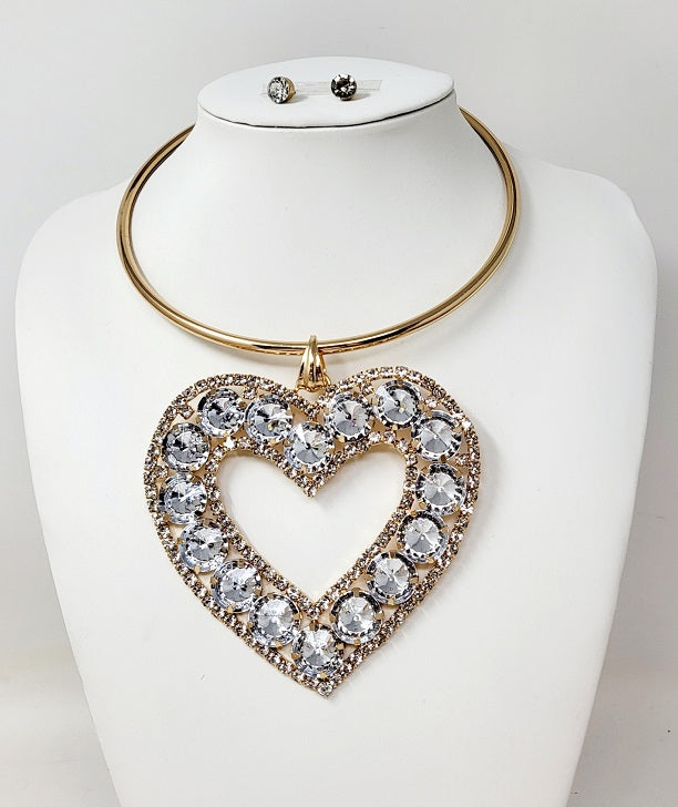 Fashion Heart Necklace Set #JN10361GCL - Gold (PC)