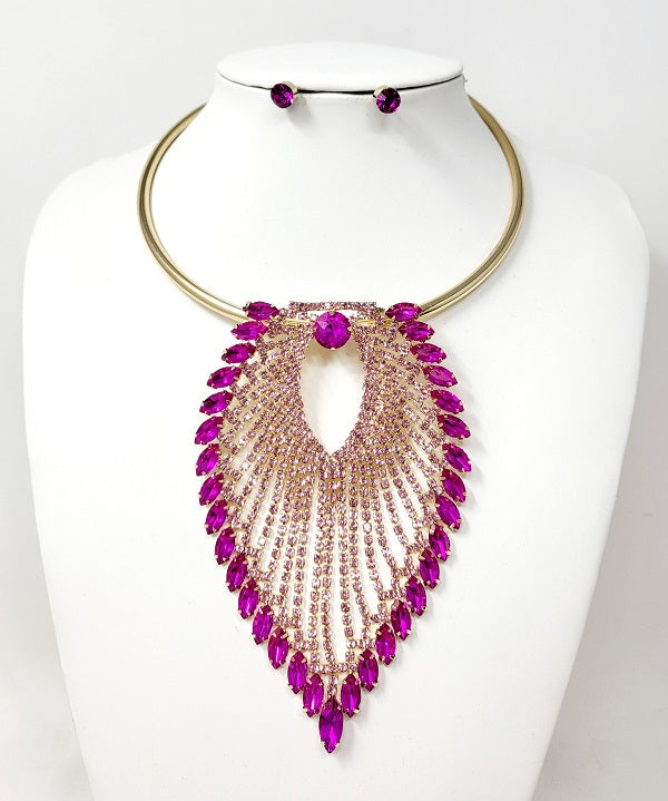 Fashion Necklace Set W/ Rhinestones #JN10654 - Multiple Colors (PC)