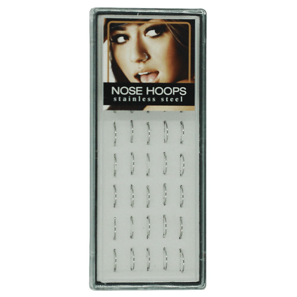 Nose Hoops Stainless Steel Silver #02-13-12S Set/Display (40PC)