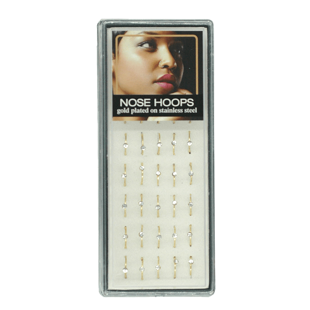 Nose Hoops Gold Plated + Rhinestone #02-13-13G Set/Display (40PC)