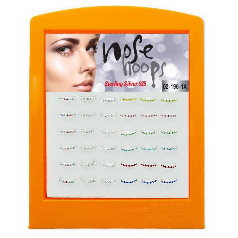 Nose Hoops Sterling Silver Assort Rhinestone #02-196-1A Set/Display (36PC)