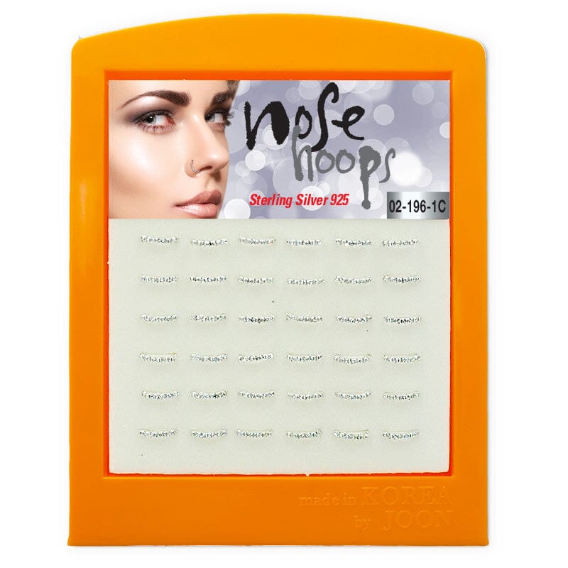 Nose Rhinestone Hoops Sterling Silver #02-196-1C Set/Display (36PC)