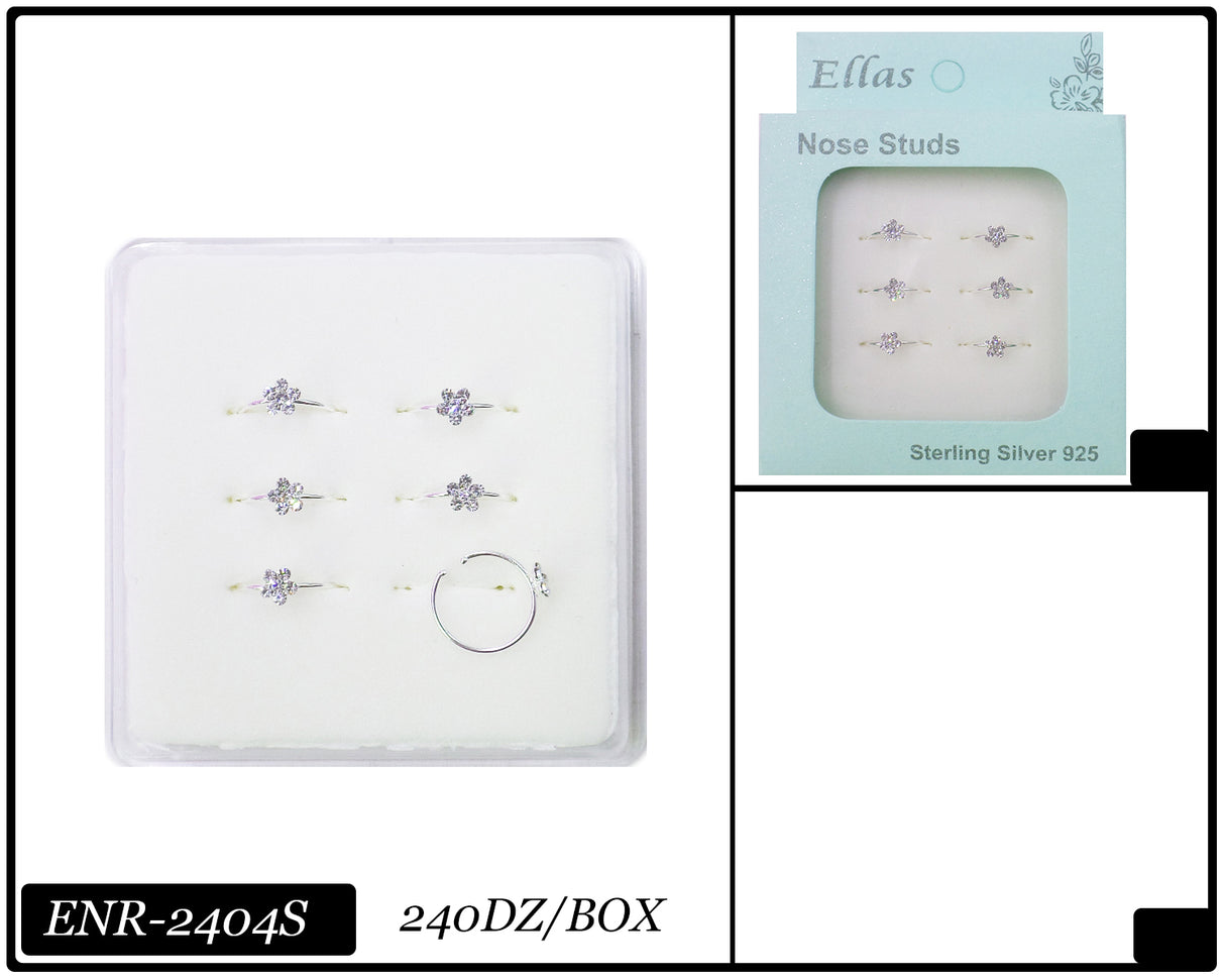 Nose Hoop Flower Stud Set Silver #ENR-2404S (6PC)