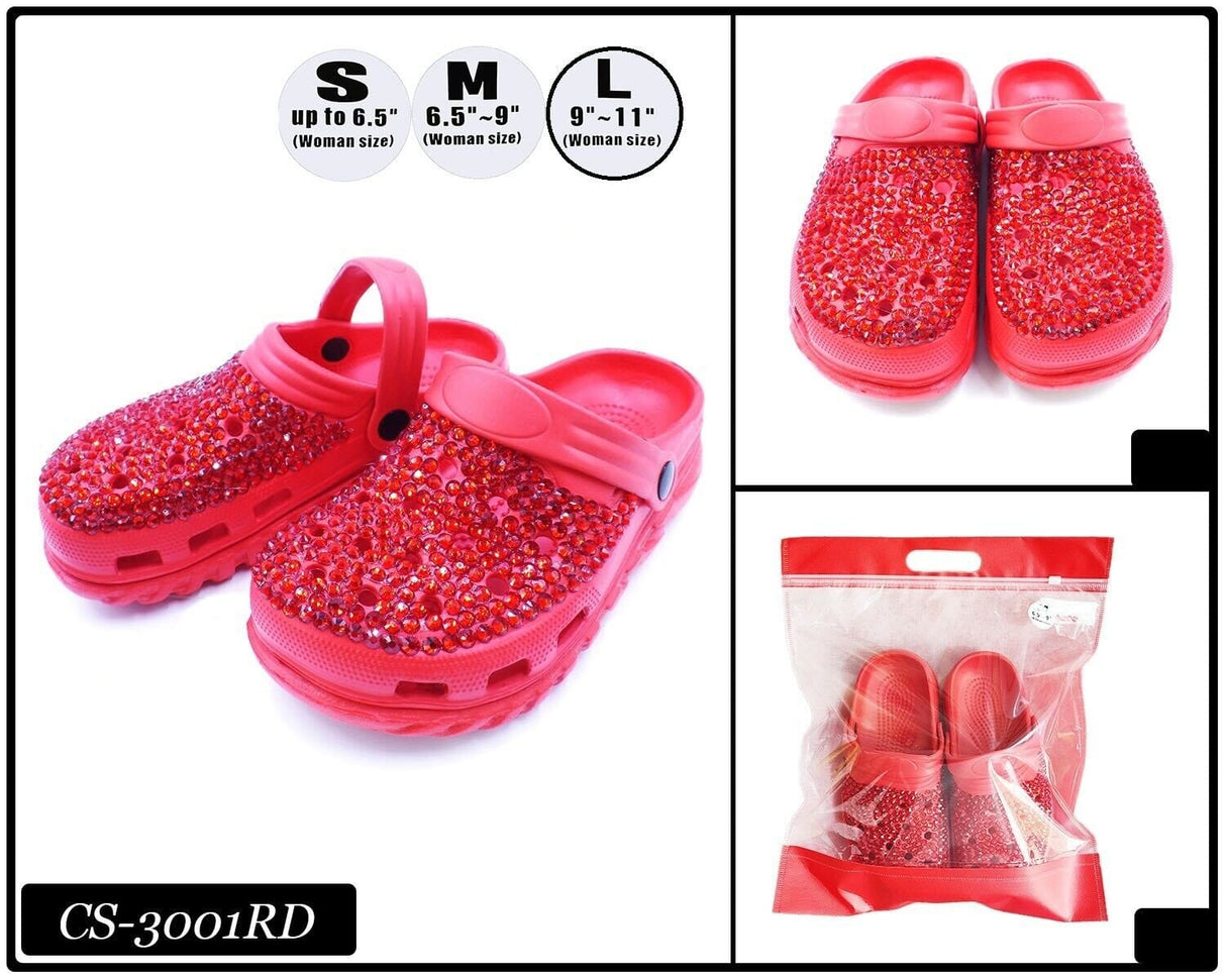 Fashion Rhinestone Clog Slippers #CS3001RD (PC)