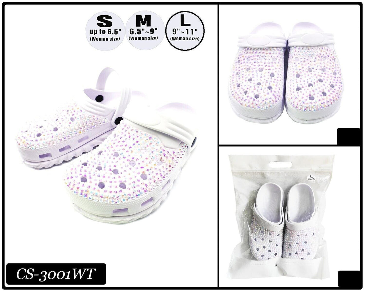 Fashion Rhinestone Clog Slippers #CS3001WT (PC)