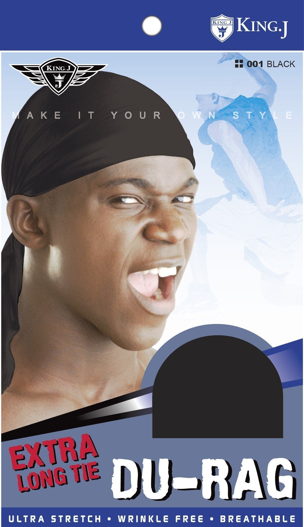 #001 Extra Long Tie Du-Rag -Black (12PC)