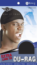 #001 Extra Long Tie Du-Rag -Black (12PC)