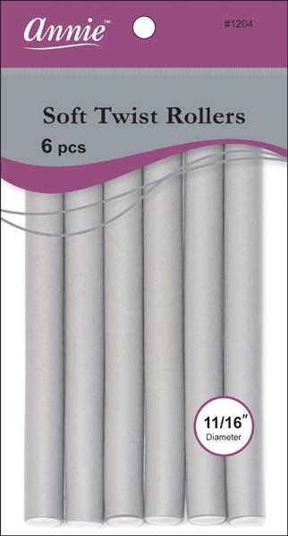 #1204 Annie Soft Twist Rollers 7" Long 6Pc Gray (6PC)