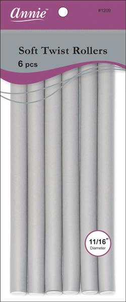 #1209 Annie Soft Twist Rollers 10" Long 6Pc Gray (6PC)