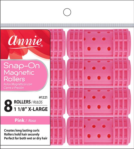 #1221 Annie X-Large Snap-On Magnetic Rollers 8Pc Pink (6PC)
