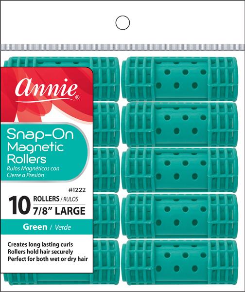 #1222 Annie Large Snap-On Magnetic Rollers 10Pc Green (6PC)