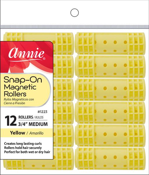 #1223 Annie Medium Snap-On Magnetic Rollers 12Pc Yellow (6PC)