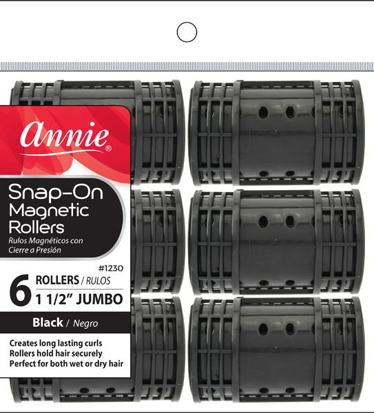 #1230 Annie Jumbo Snap-On Magnetic Rollers 6Pc Black (6PC)