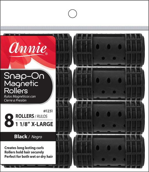 #1231 Annie X-Large Snap-On Magnetic Rollers 8Pc Black (6PC)