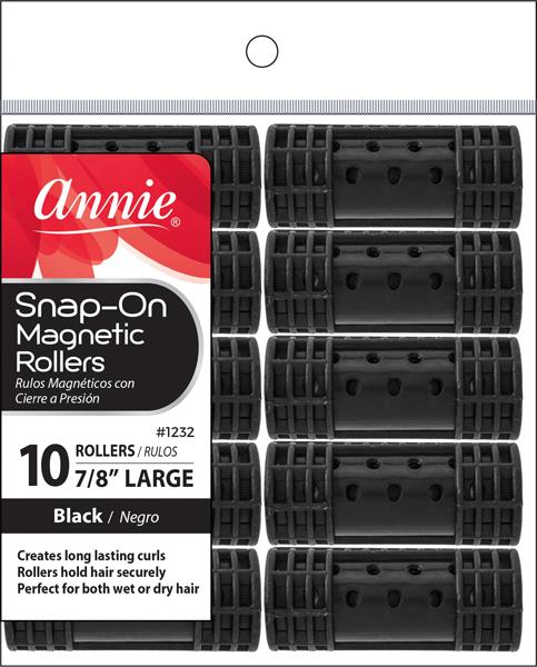 #1232 Annie Large Snap-On Magnetic Rollers 10Pc Black (6PC)