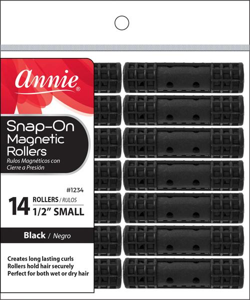 #1234 Annie Small Snap-On Magnetic Rollers 14Pc Black (6PC)