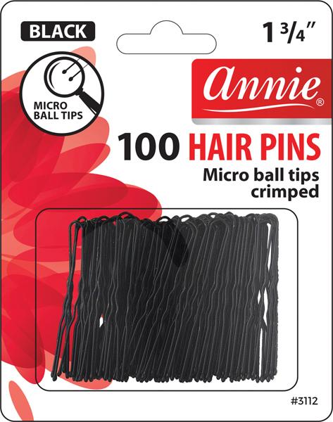 #3112 Annie 100Pc Black Hair Pins 1 3/4" Micro-ball Tipped (12PC)