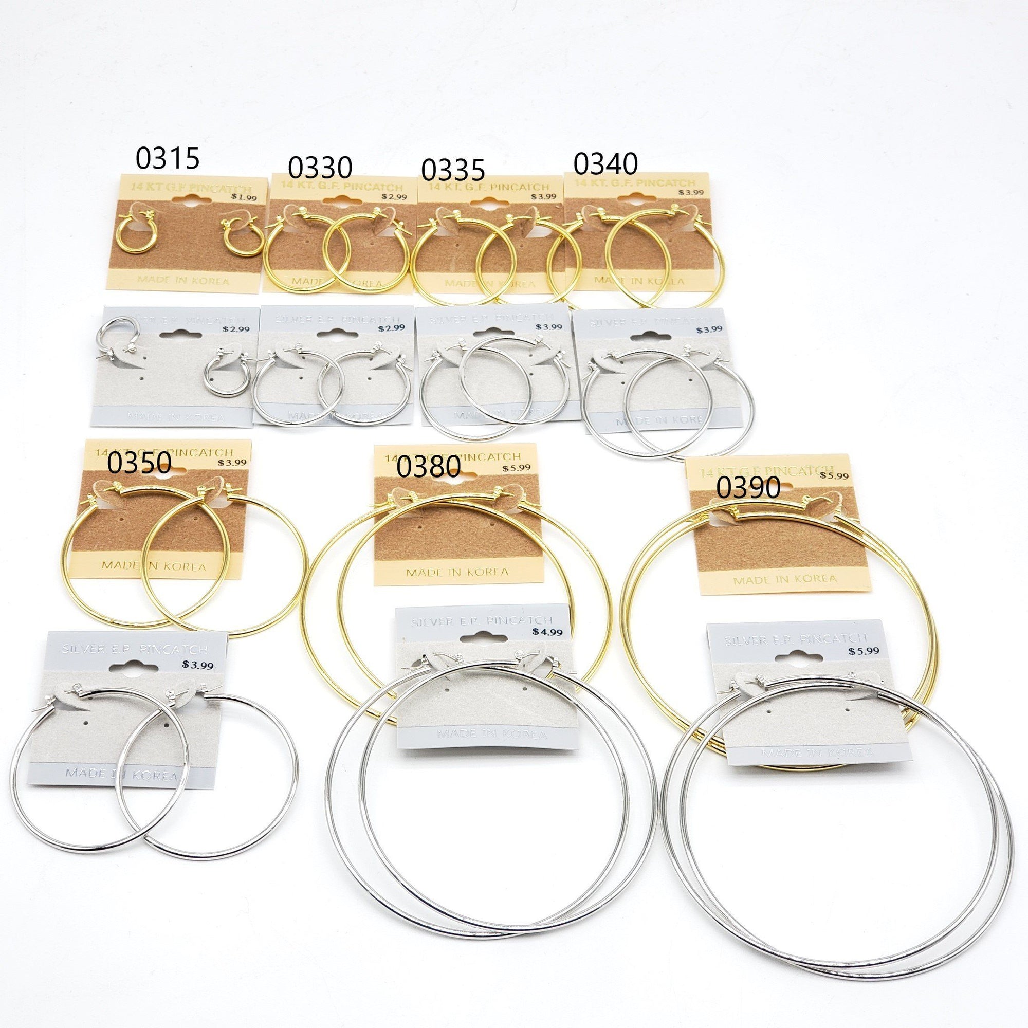 Gold/Silver Hoop Earrings #0315-0330-0335-0340-0350-0380-0390 (PC)